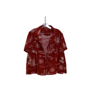 GLORIA VANDERBILT Kauai Type Red Button-Down Short Sleeves Shirt Women XL